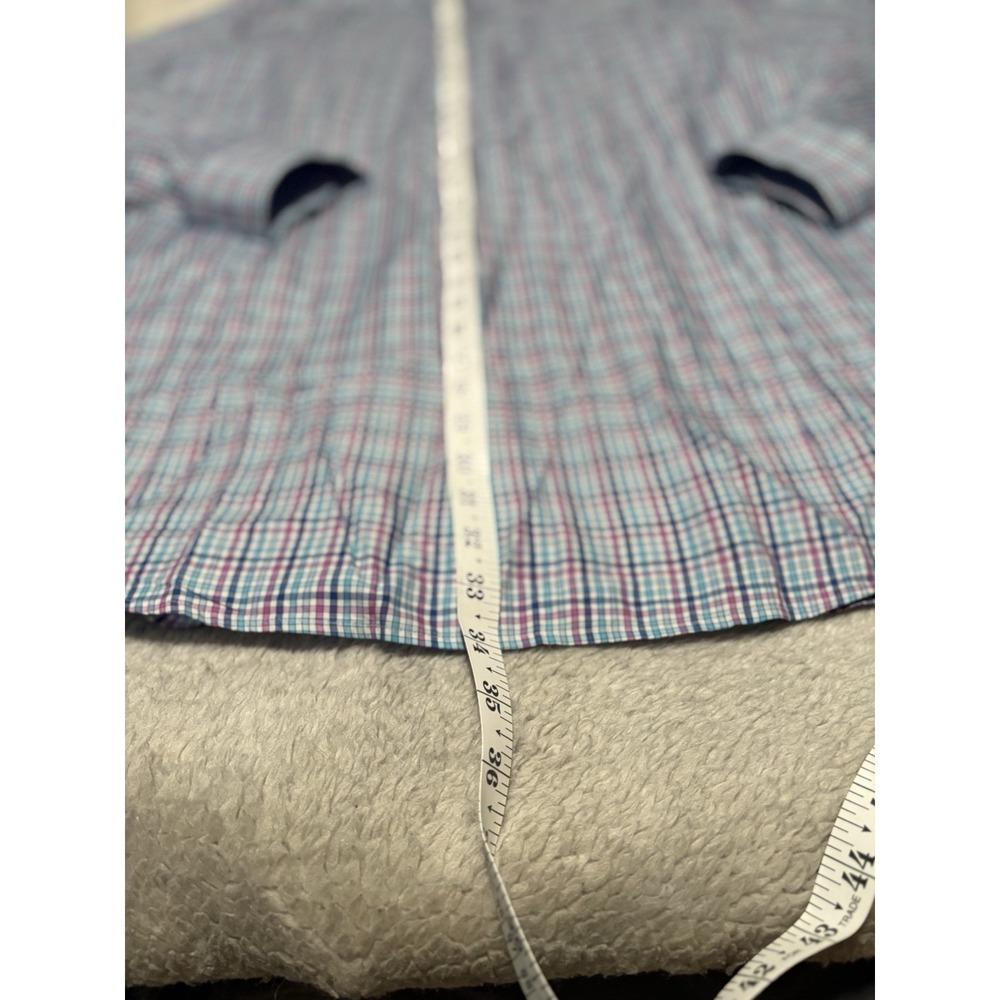 Peter Millar Men's Button Down Blue Pink Plaid XL Shirt Cotton Top - Picture 6 of 6